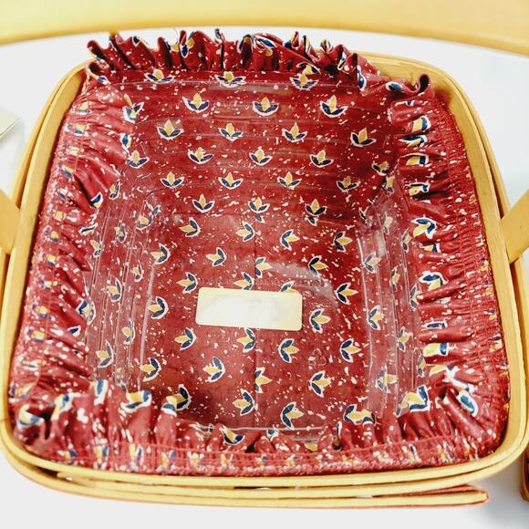 Lot Of 2 Square Longaberger Baskets w/ Handles Liners Tie On Bee Fire Memories - Picture 3 of 16